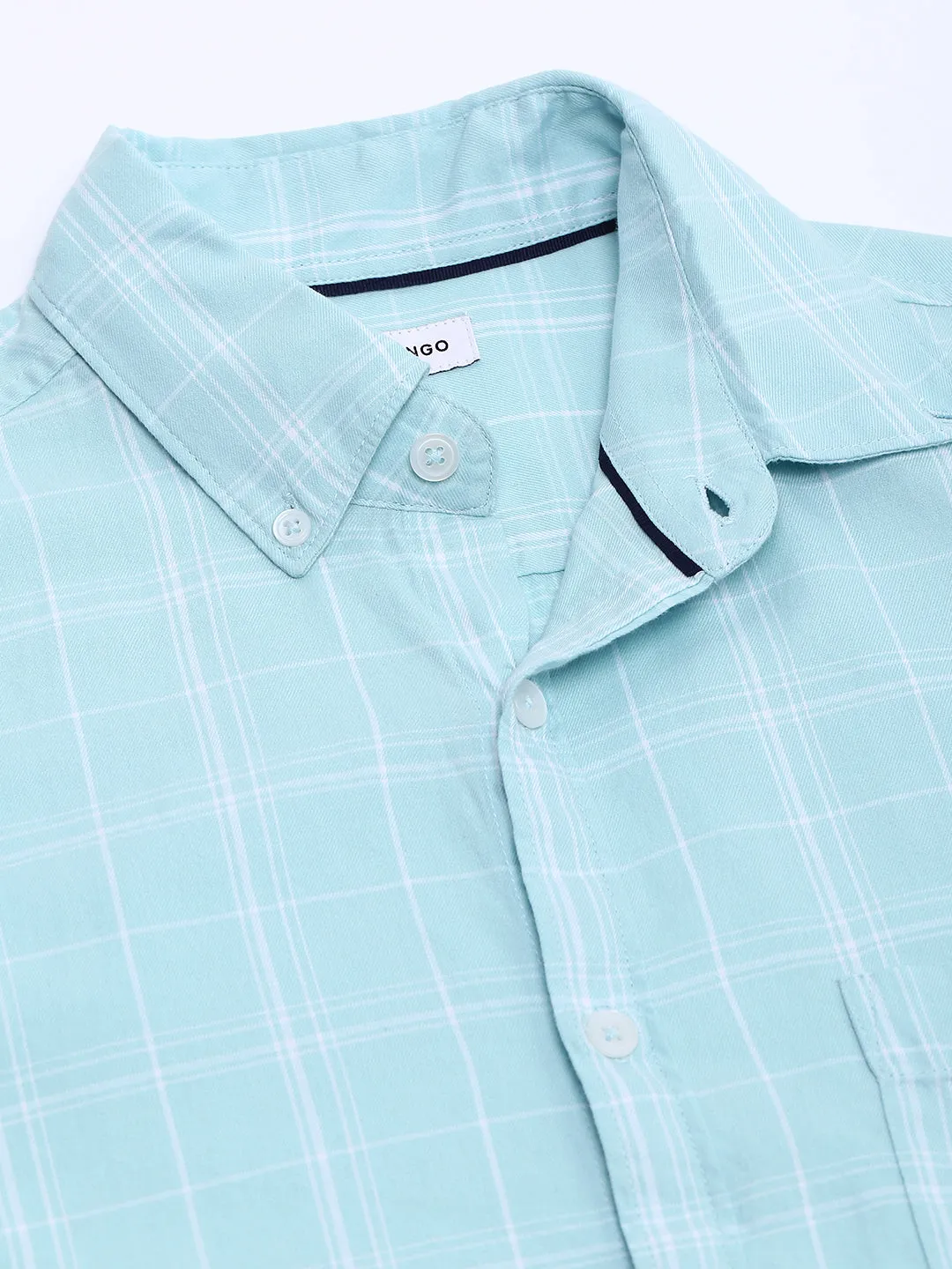 Men's Blue Checkered Print Slim Fit Casual Shirt