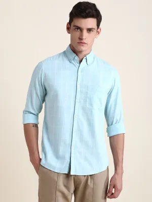 Men's Blue Checkered Print Slim Fit Casual Shirt