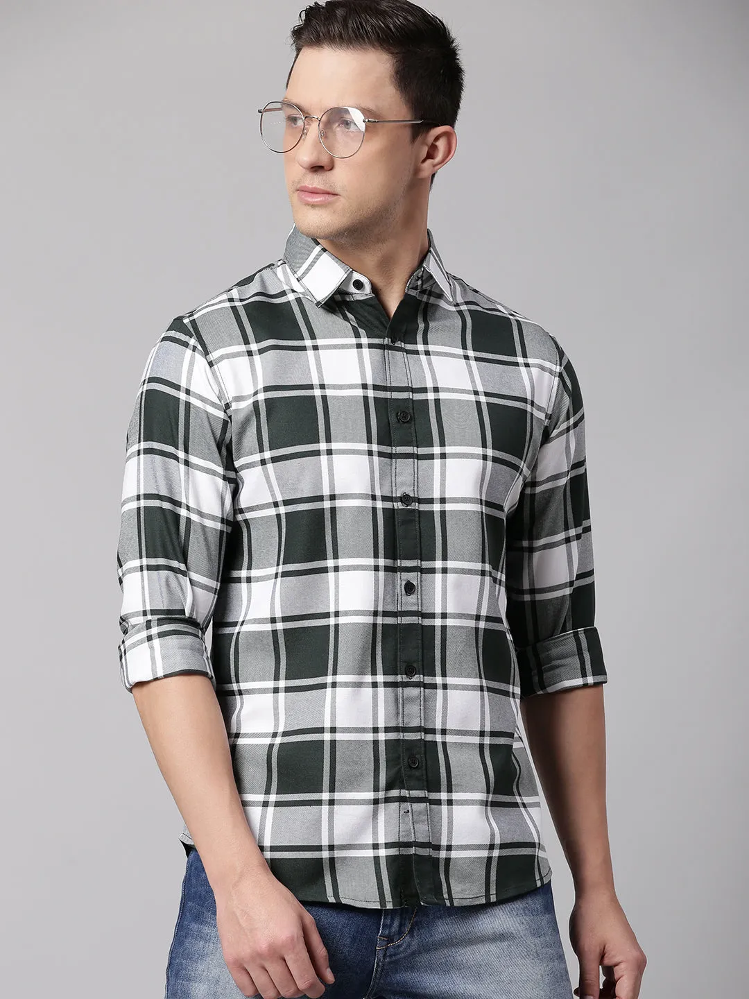 Men's Bottle Green Slim Fit Polycotton Casual Shirt
