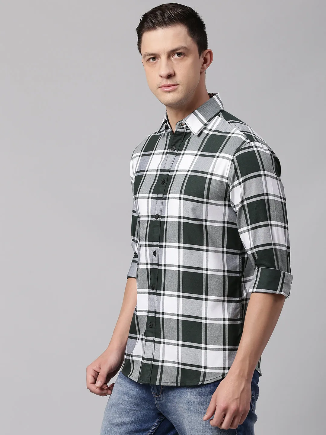 Men's Bottle Green Slim Fit Polycotton Casual Shirt