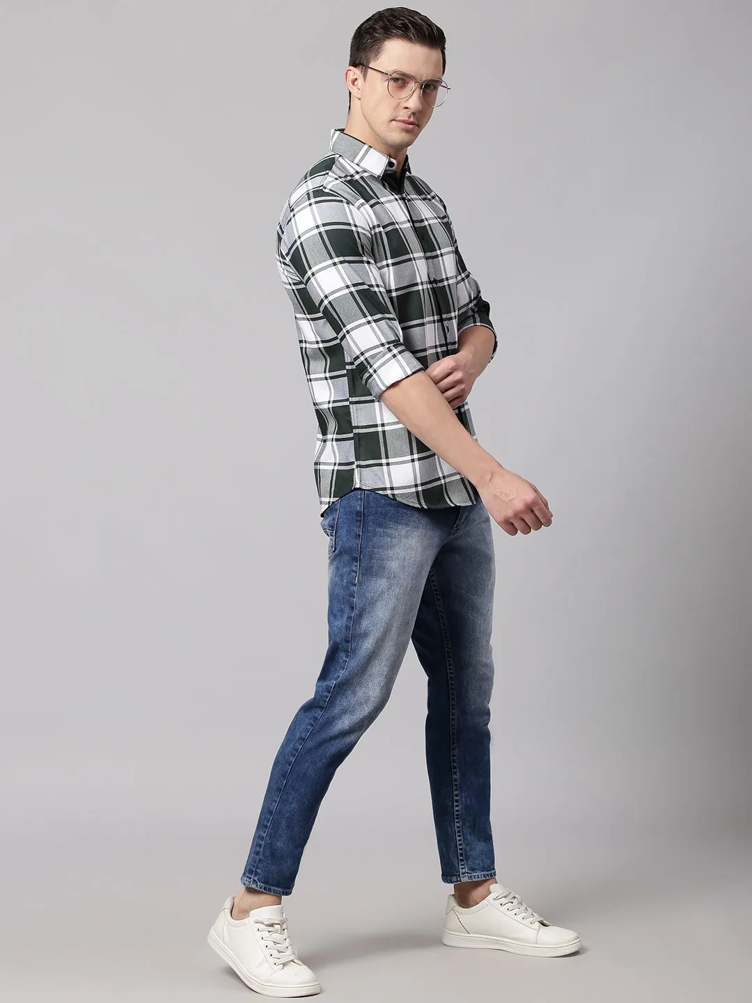 Men's Bottle Green Slim Fit Polycotton Casual Shirt