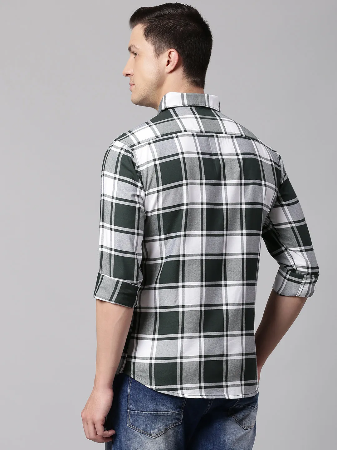 Men's Bottle Green Slim Fit Polycotton Casual Shirt