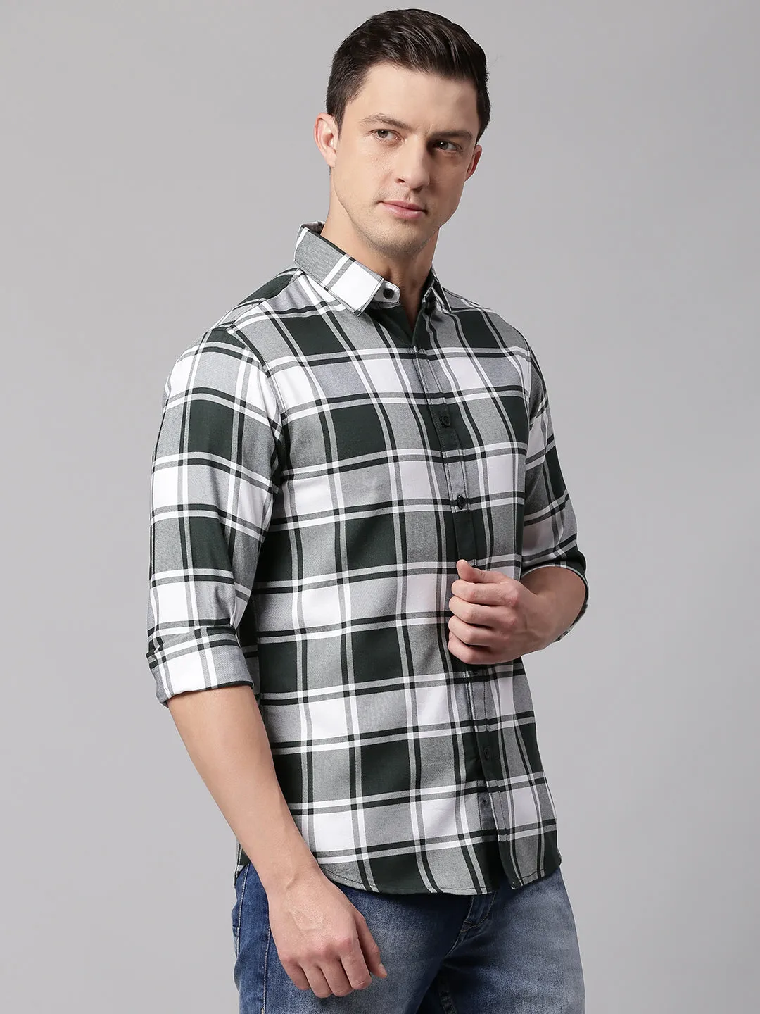Men's Bottle Green Slim Fit Polycotton Casual Shirt