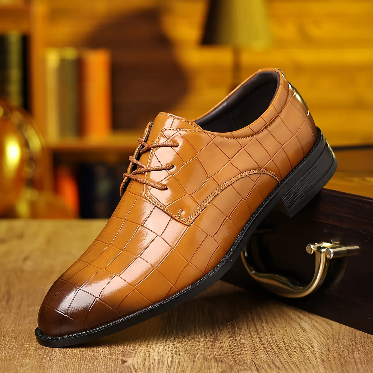 Men's Burgundy Leather Derbies Dress Shoes For Night Walk