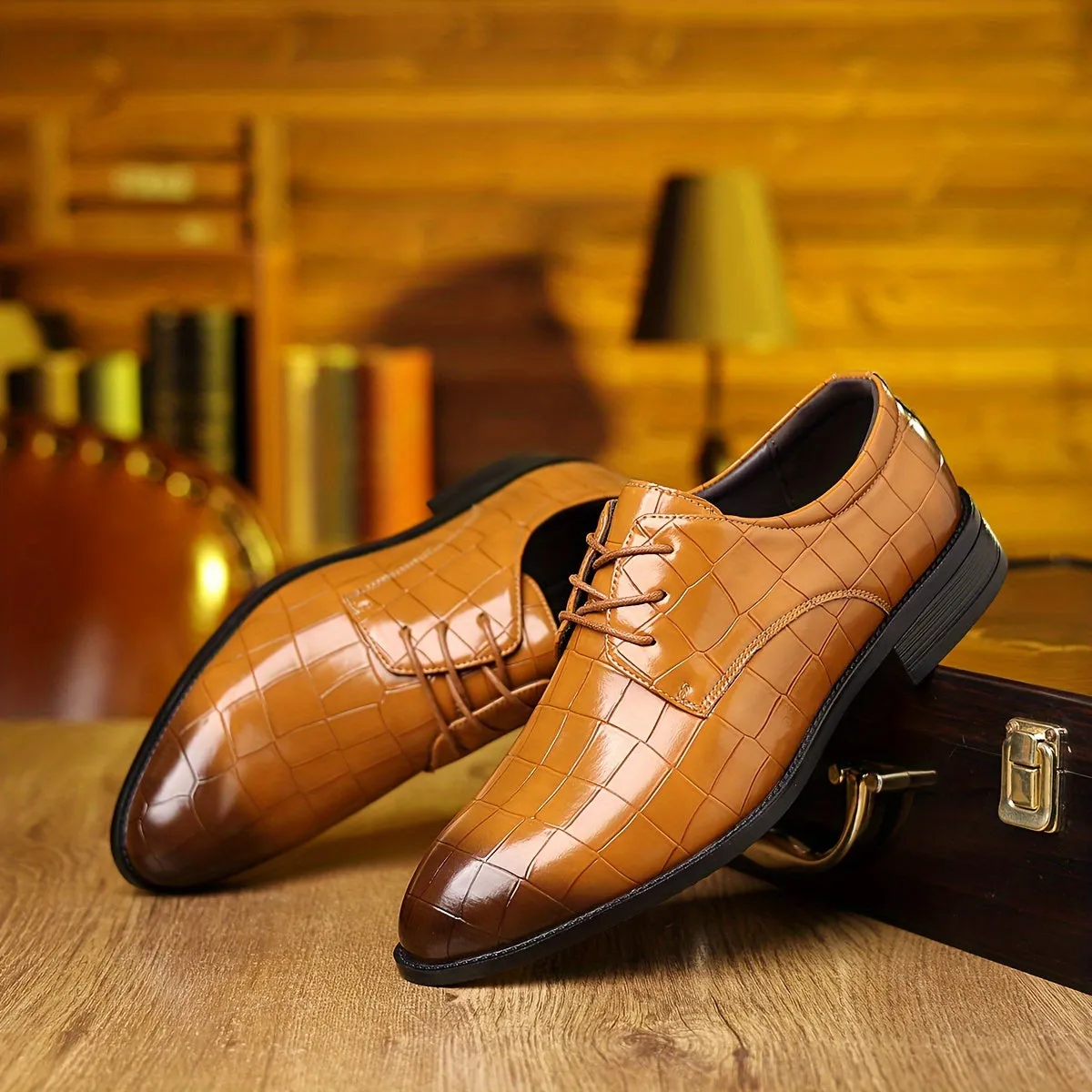 Men's Burgundy Leather Derbies Dress Shoes For Night Walk