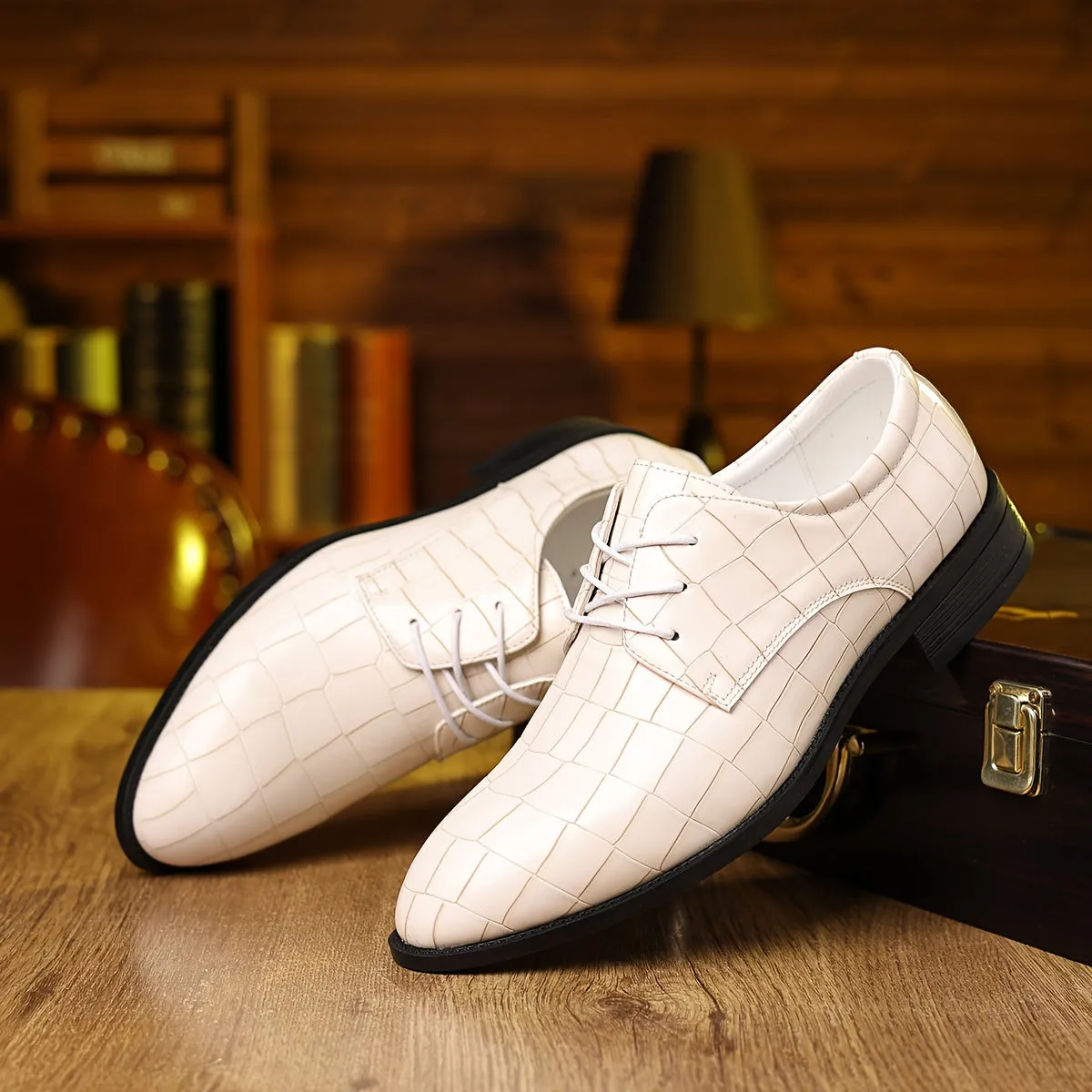 Men's Burgundy Leather Derbies Dress Shoes For Night Walk