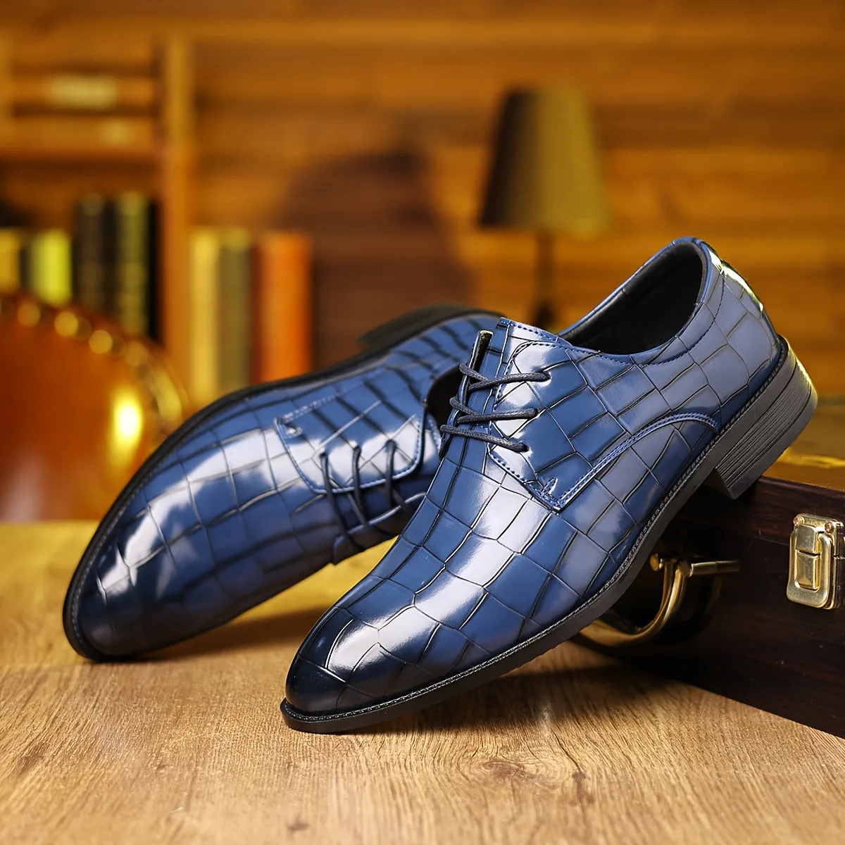 Men's Burgundy Leather Derbies Dress Shoes For Night Walk