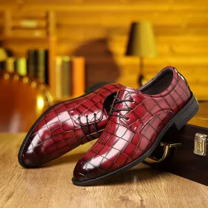 Men's Burgundy Leather Derbies Dress Shoes For Night Walk