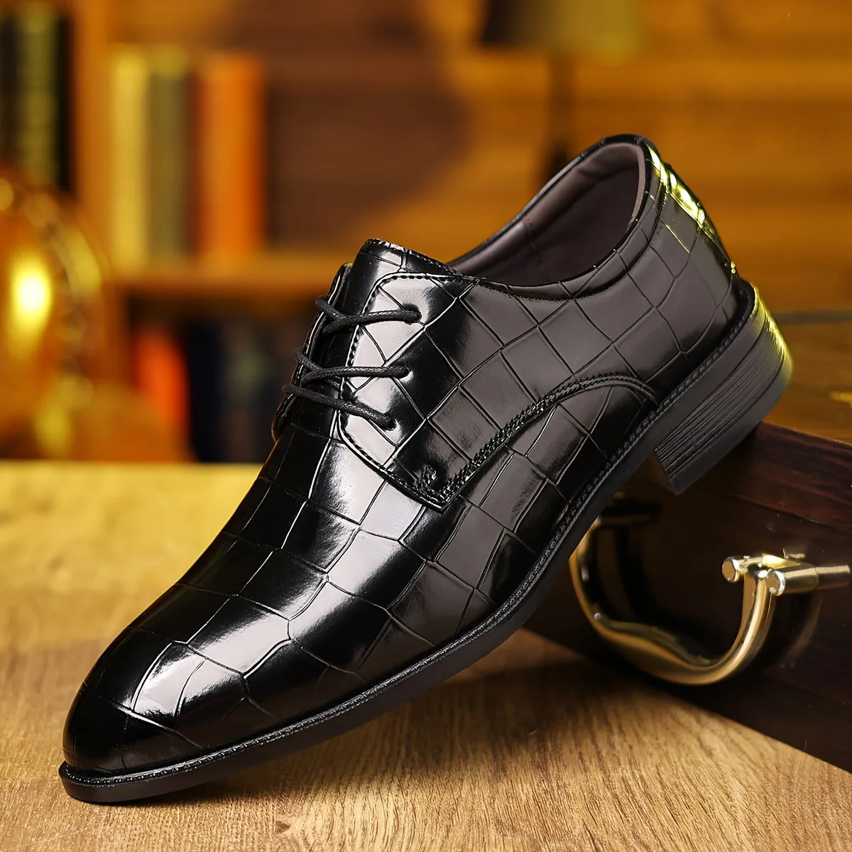 Men's Burgundy Leather Derbies Dress Shoes For Night Walk