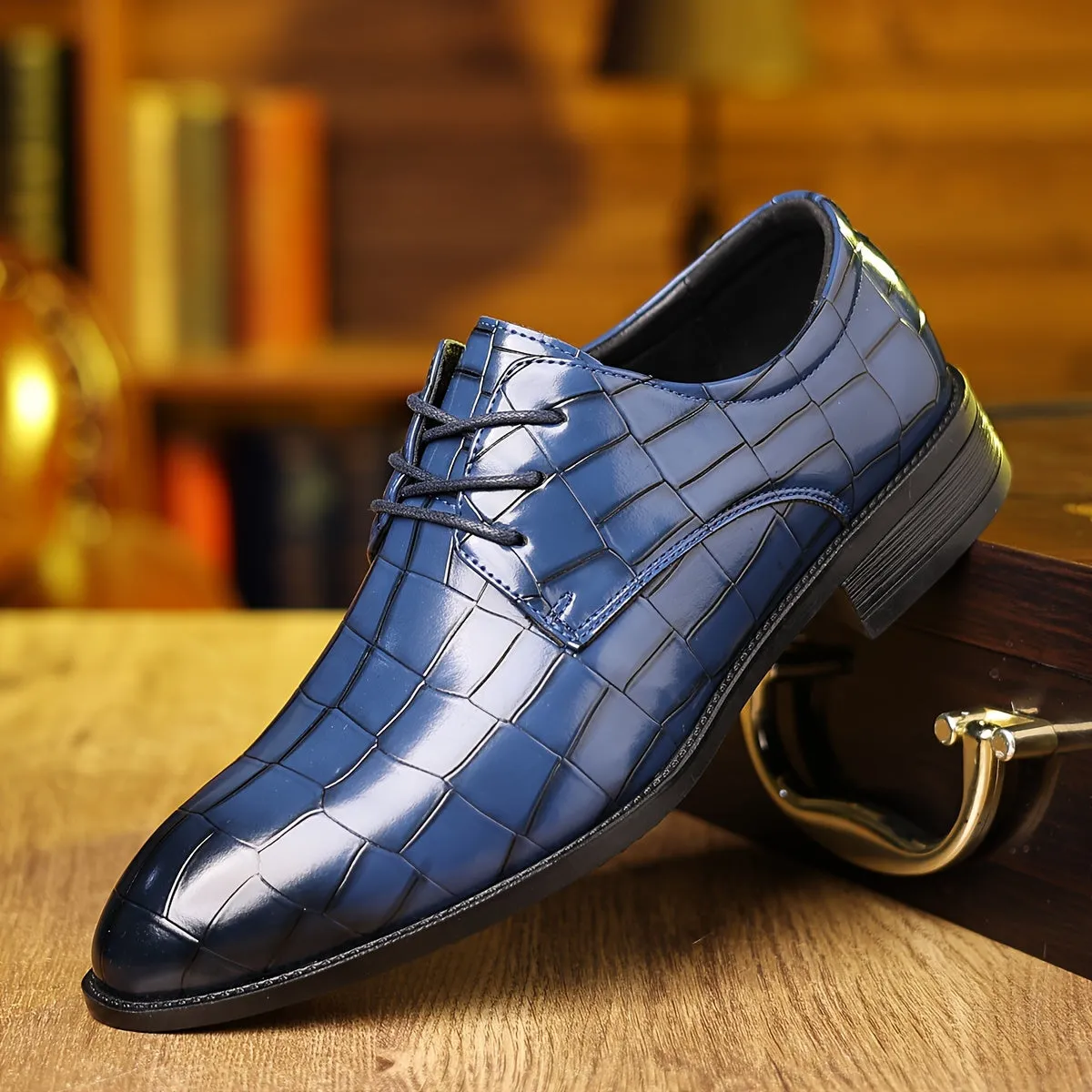 Men's Burgundy Leather Derbies Dress Shoes For Night Walk