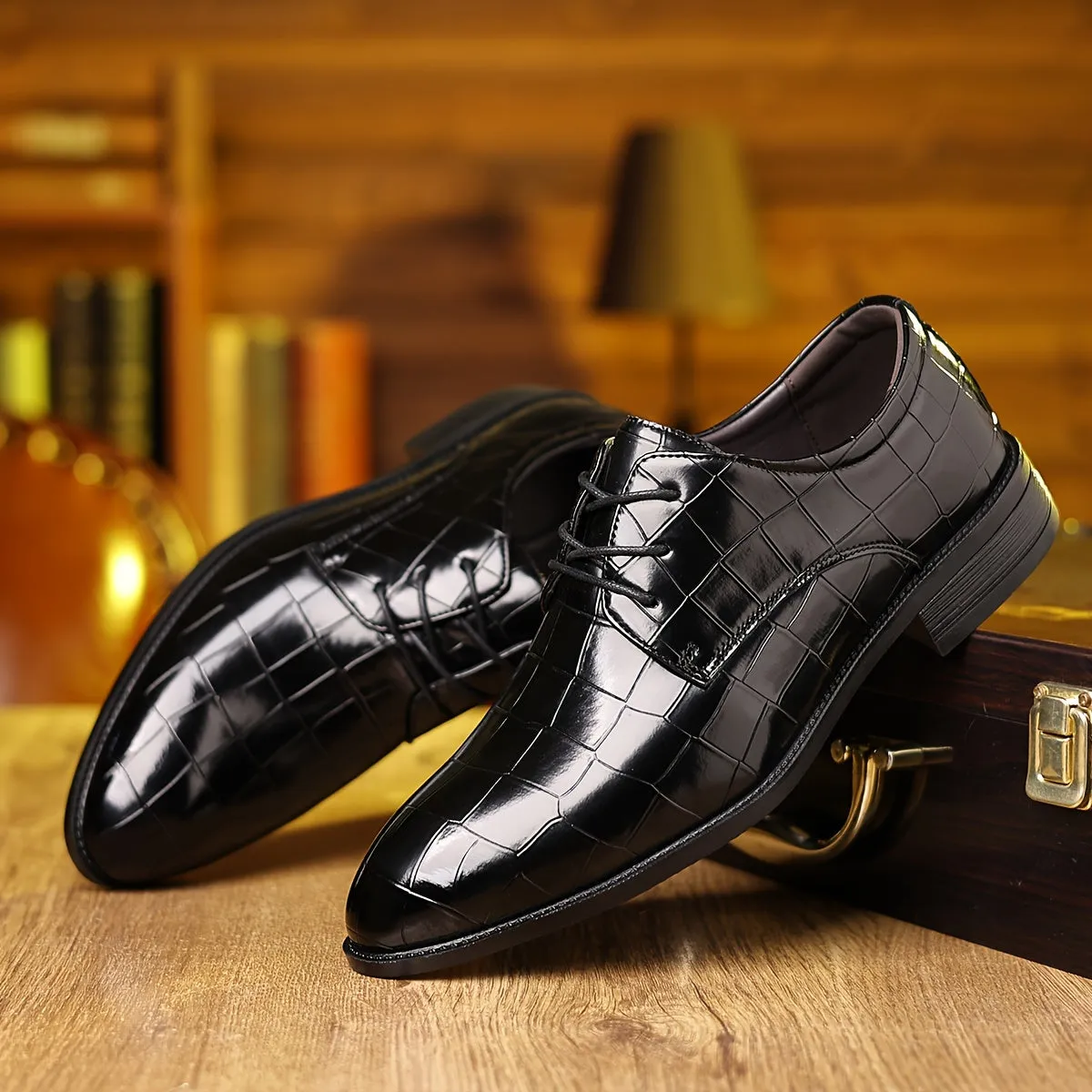 Men's Burgundy Leather Derbies Dress Shoes For Night Walk