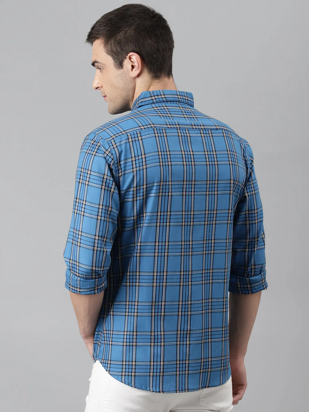 Men's Casual Shirt Checkered Slim Fit Cotton