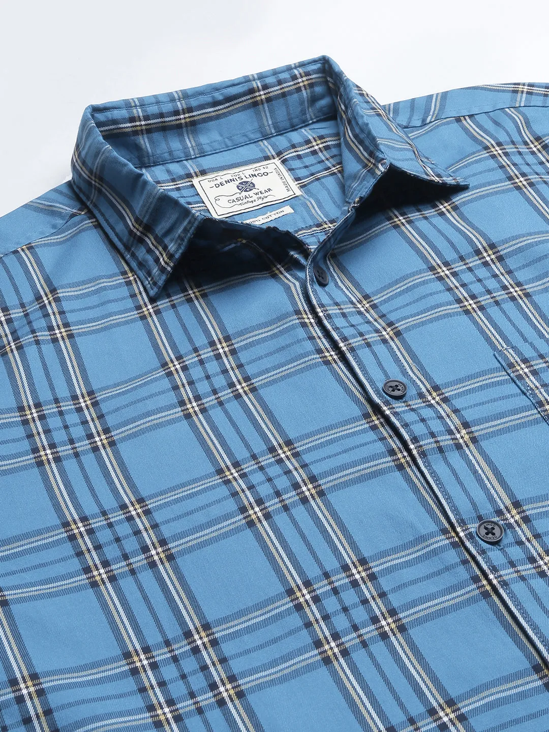 Men's Casual Shirt Checkered Slim Fit Cotton