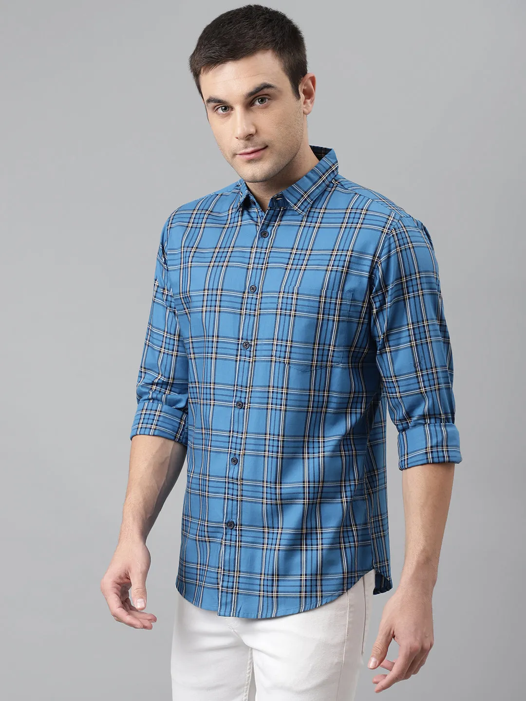 Men's Casual Shirt Checkered Slim Fit Cotton