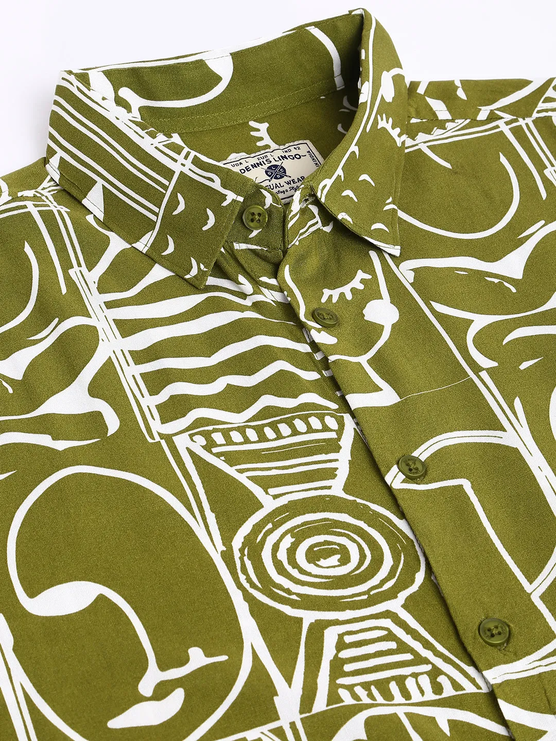 Men's Geometric Print Green Slim Fit Rayon Casual Shirt With Spread Collar & Half Sleeves