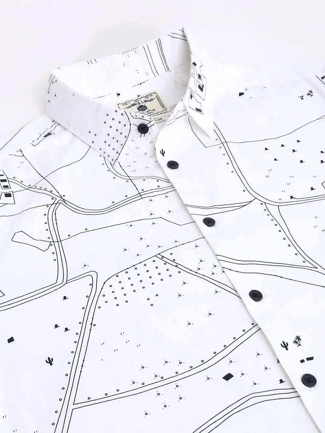 Men's Geometric Print White Slim Fit Cotton Casual Shirt With Spread Collar & Full Sleeves