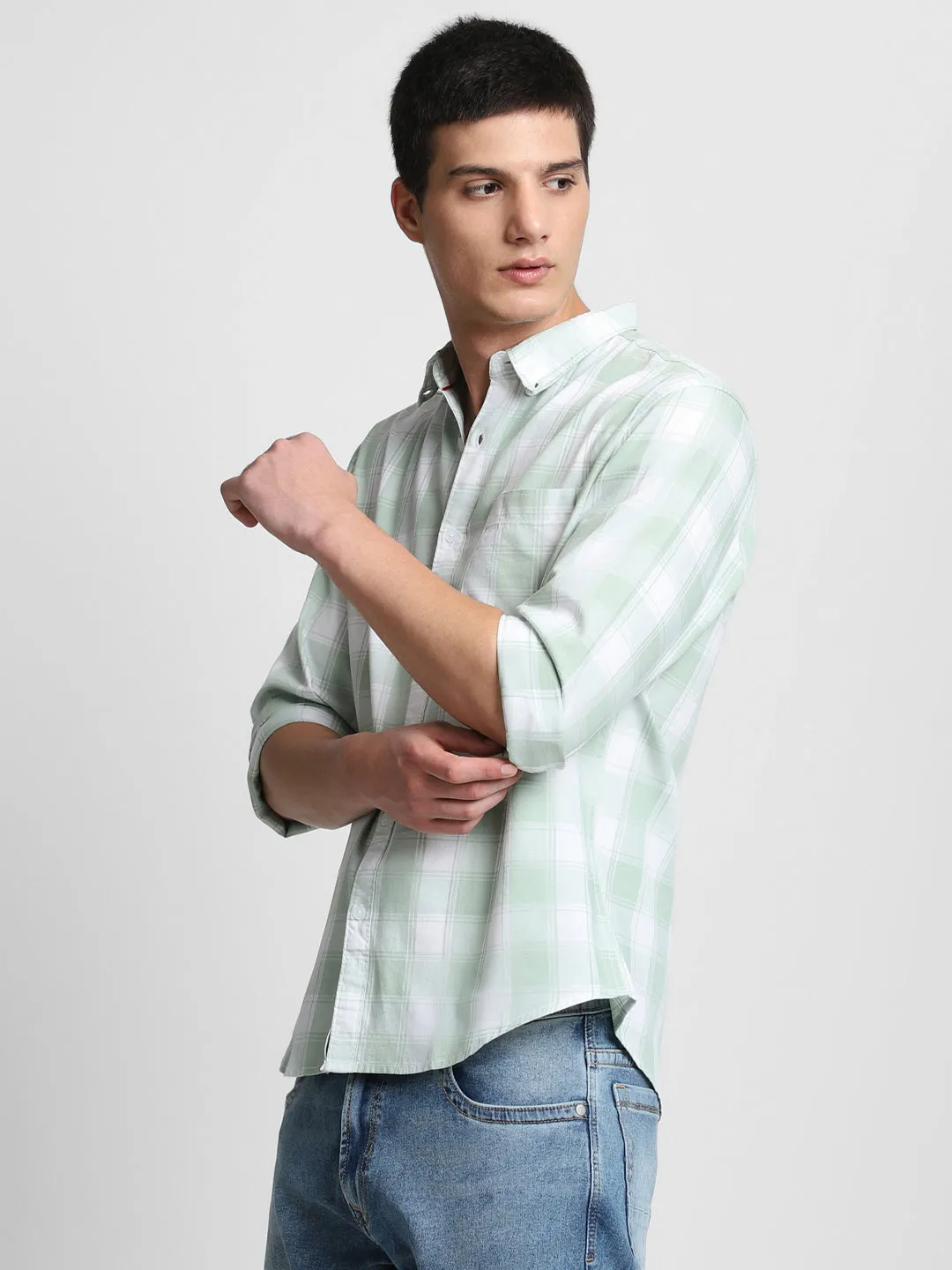 Men's Green Checkered Full Sleeve Casual Shirts