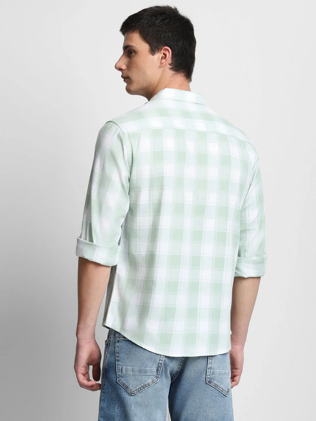 Men's Green Checkered Full Sleeve Casual Shirts