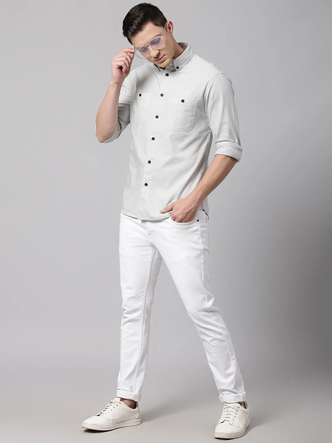 Men's Grey Slim Fit Casual Cotton  Shirt