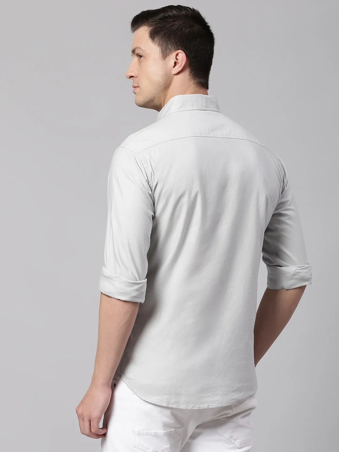 Men's Grey Slim Fit Casual Cotton  Shirt