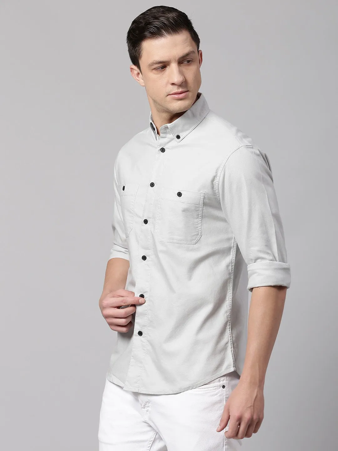Men's Grey Slim Fit Casual Cotton  Shirt