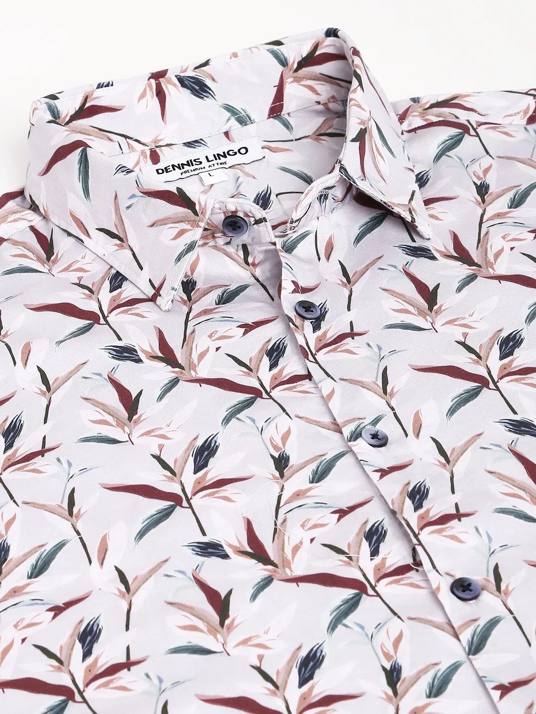 Men's Printed Grey Slim Fit Satin Casual Shirt With Spread Collar & Full Sleeves (C9063_Grey_S)