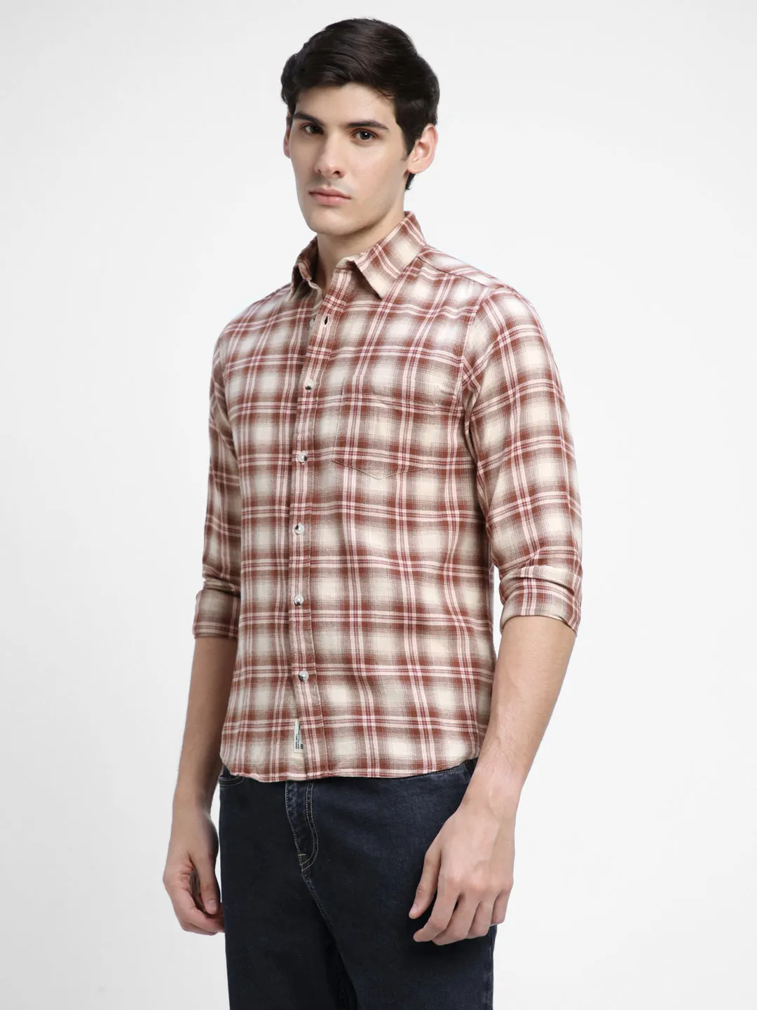 Men's Regular Collar Regular Fit Checks Red Casual Shirts