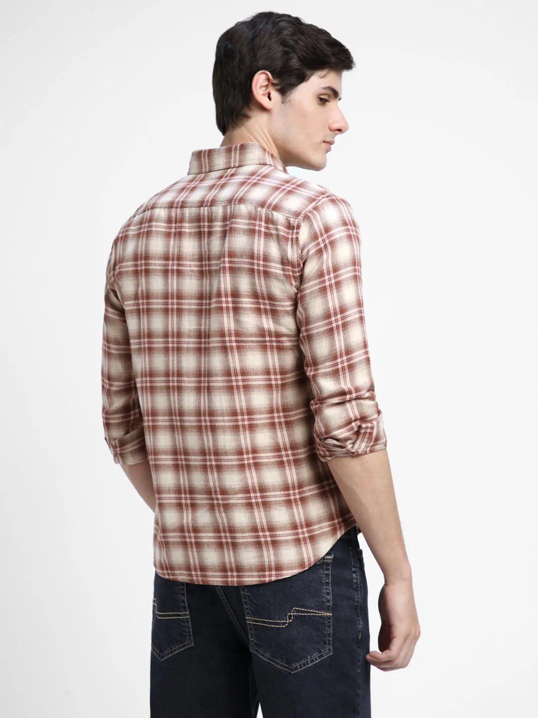 Men's Regular Collar Regular Fit Checks Red Casual Shirts