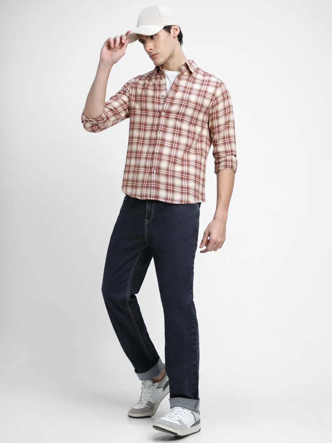 Men's Regular Collar Regular Fit Checks Red Casual Shirts