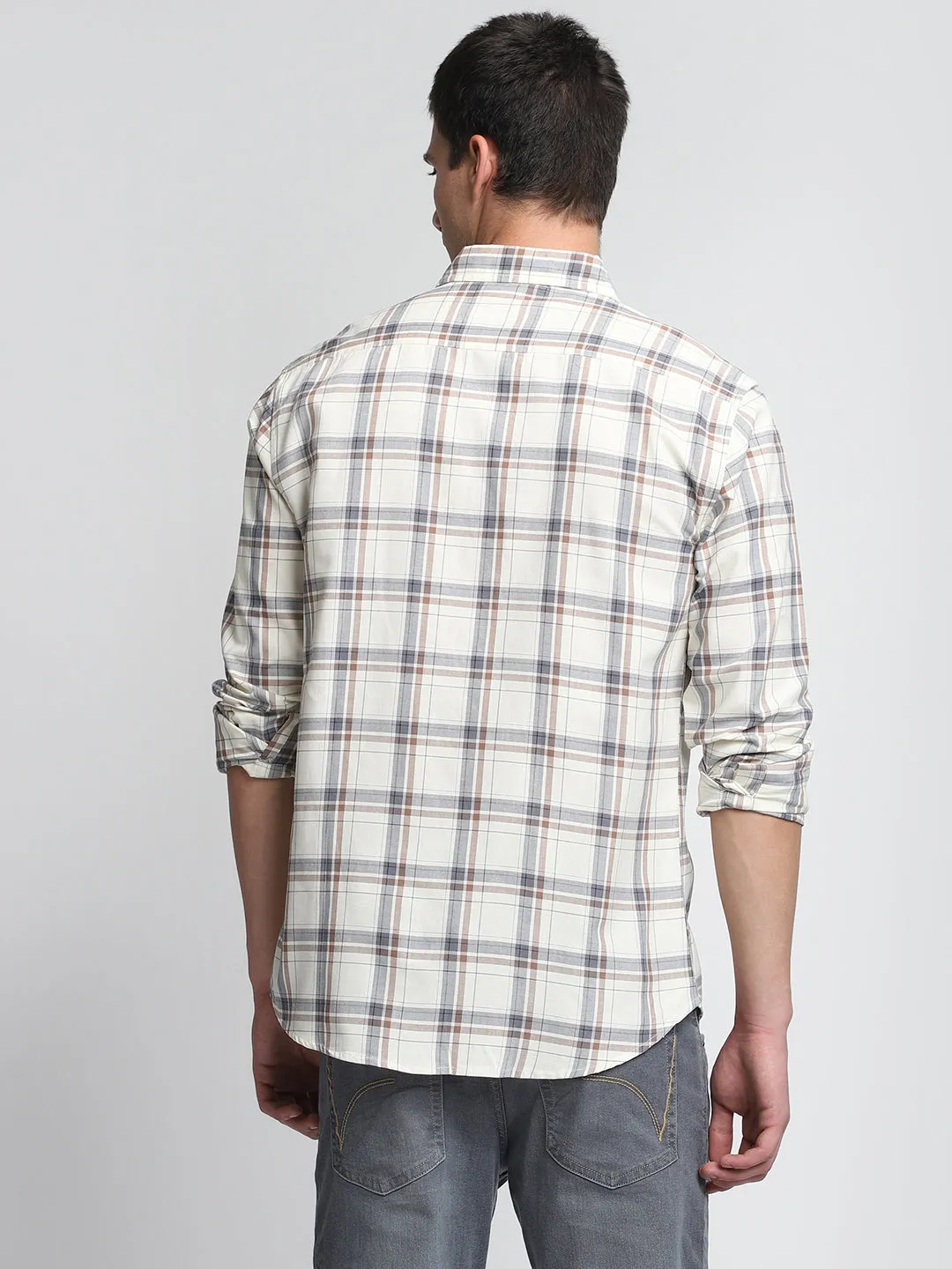 Men's Slim Fit Tartan Checks Pure Cotton Casual Shirt