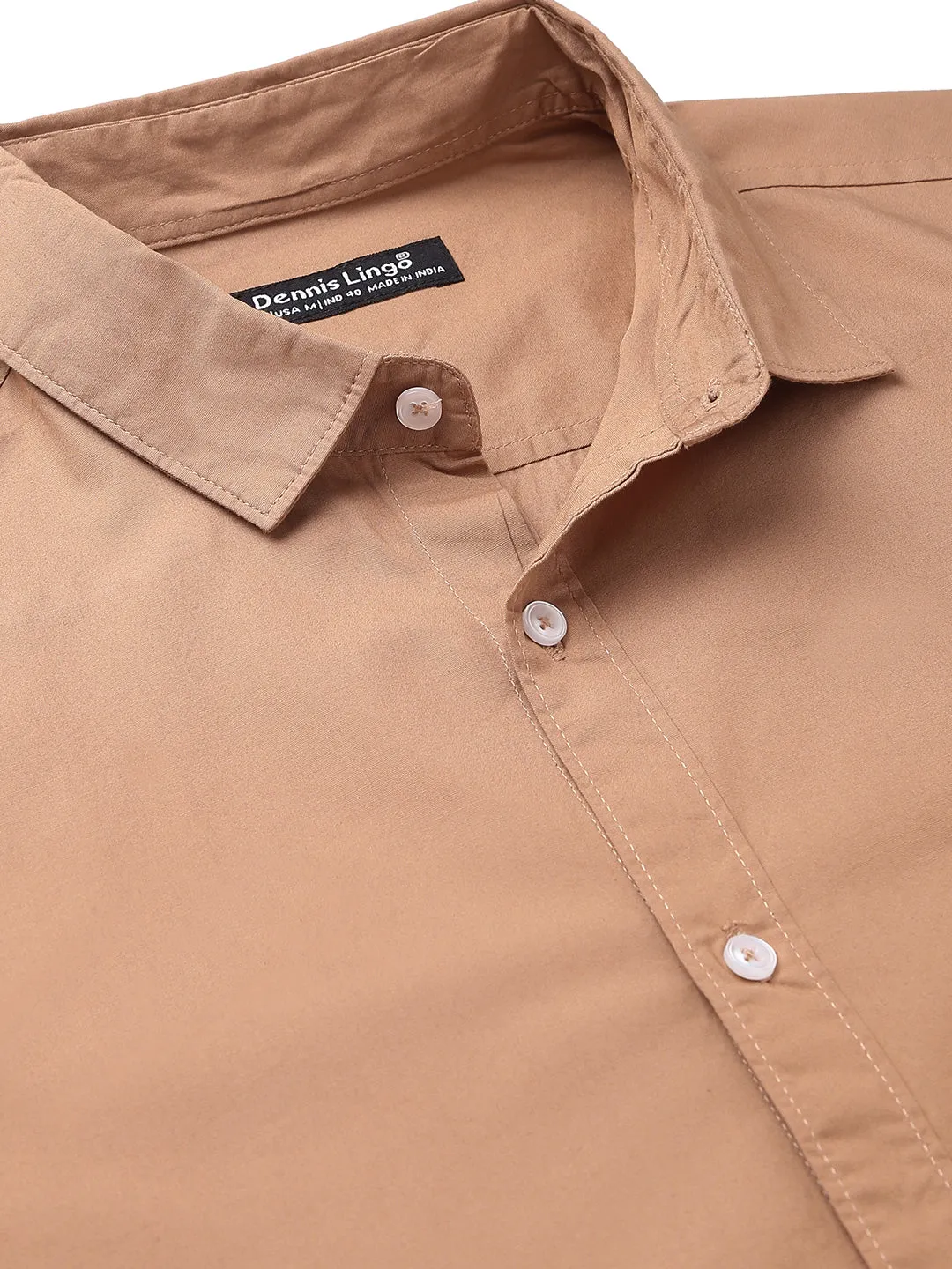 Men's Solid Camel Brown Slim Fit Cotton Casual Shirt