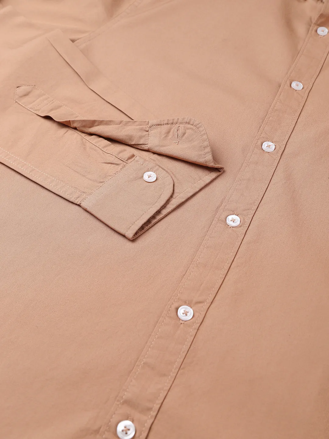 Men's Solid Camel Brown Slim Fit Cotton Casual Shirt