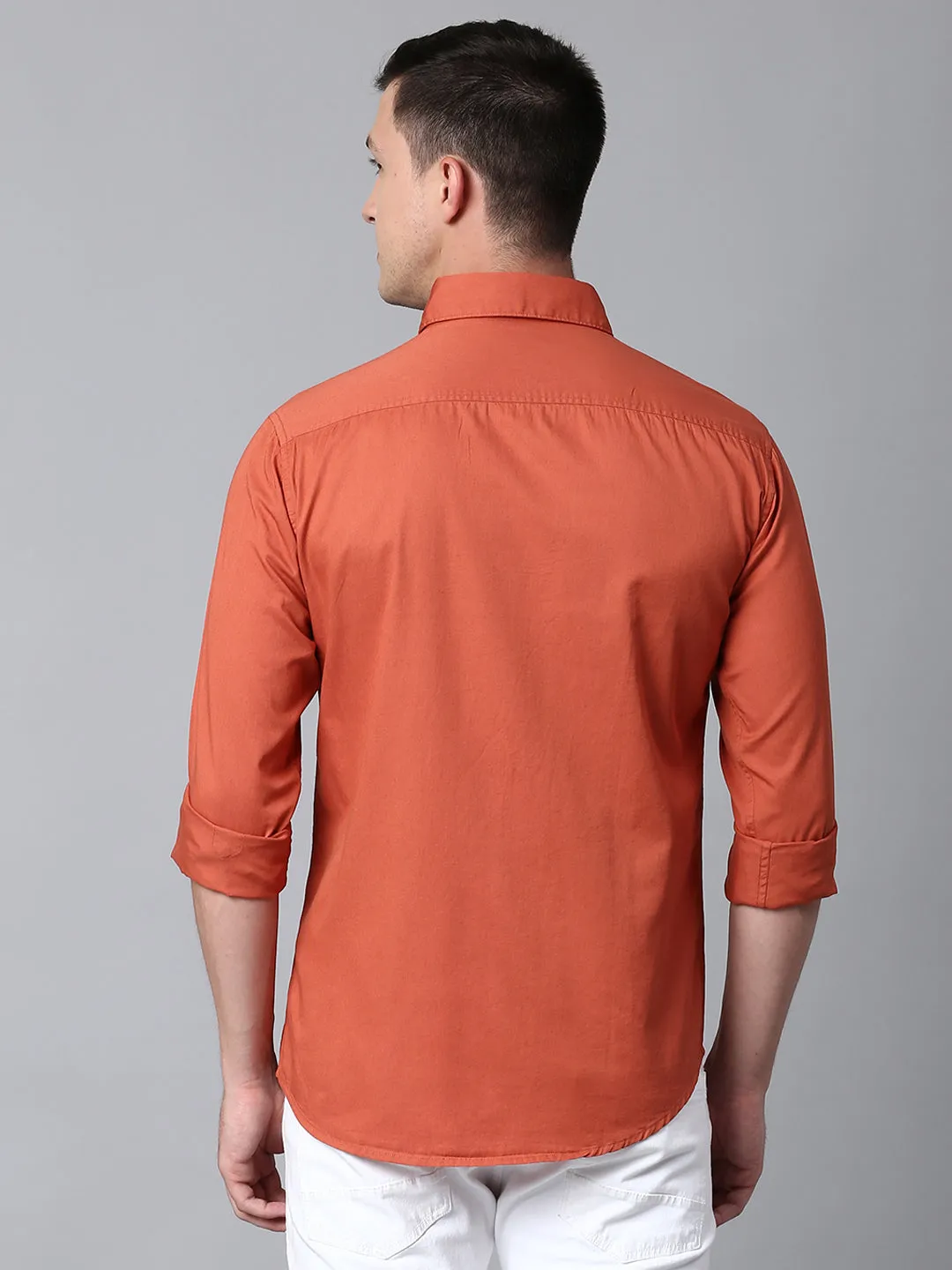 Men's Solid Dusty Orange Slim Fit Casual Shirt With Button Down