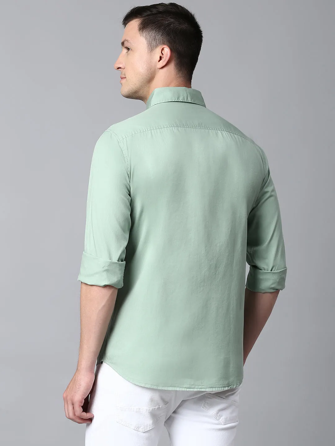 Men's Solid Sage Slim Fit Casual Shirt With Button Down