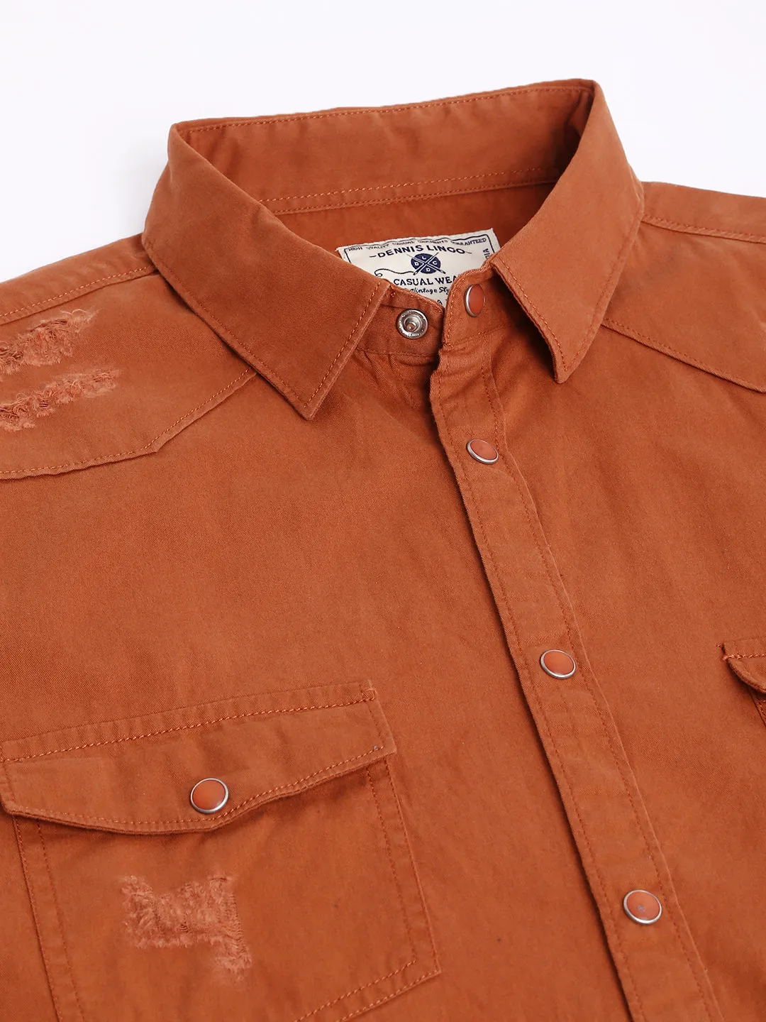 Men's Solid Slim Fit Spread Collar Cotton Casual Shirt Rust