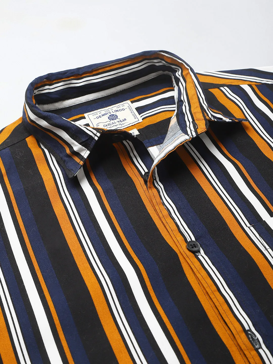 Men's Striped Mustard Slim Fit Cotton Casual Shirt