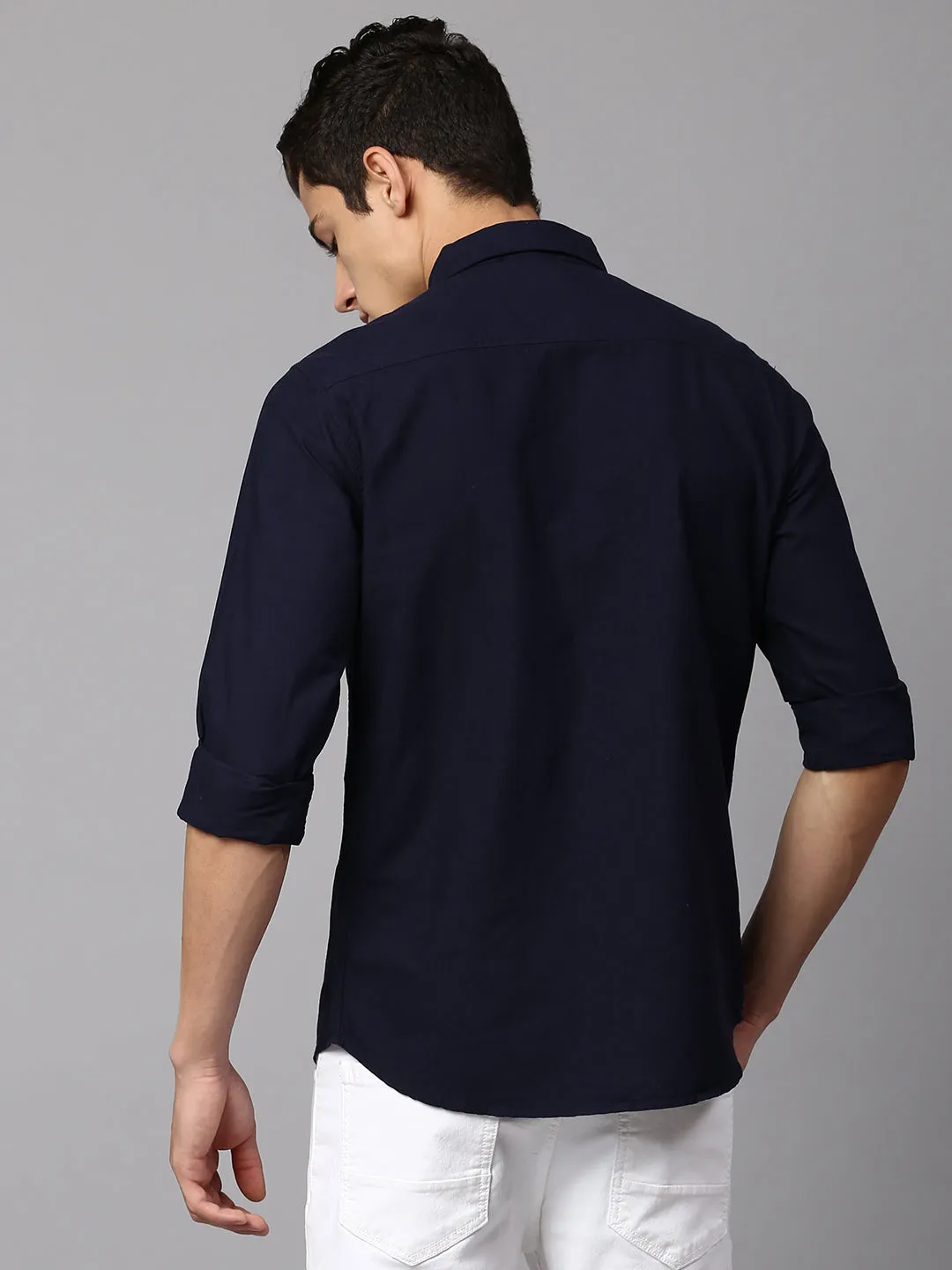 Men's Striped Navy Slim Fit Casual Shirt  Spread Collar