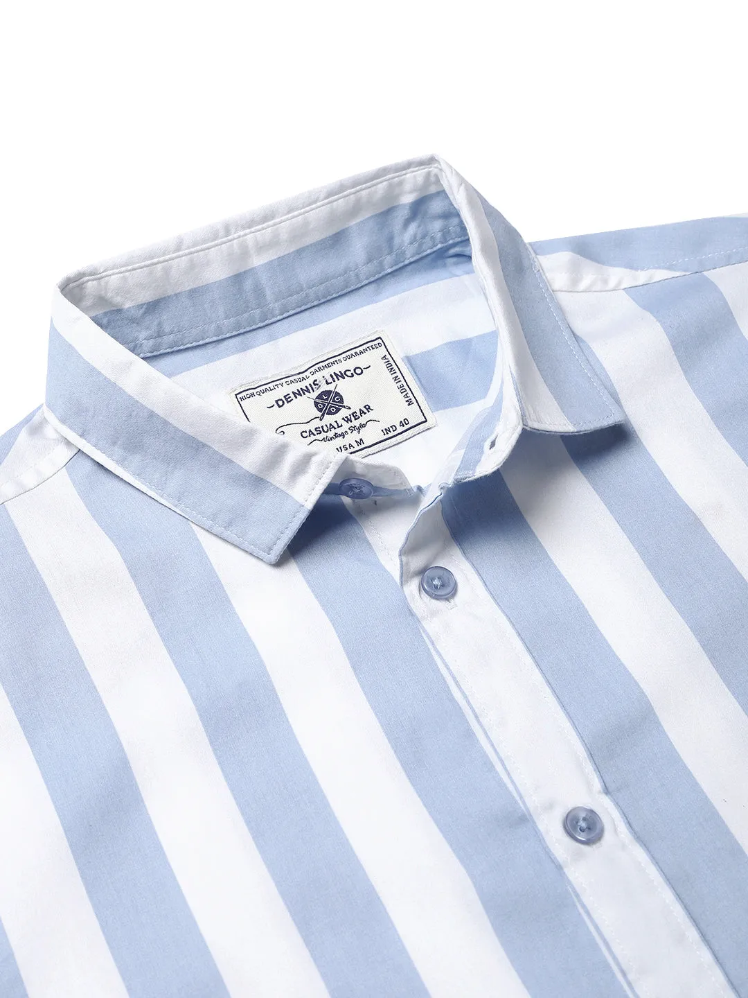 Men's Striped Sky Blue Slim Fit Cotton Casual Shirt