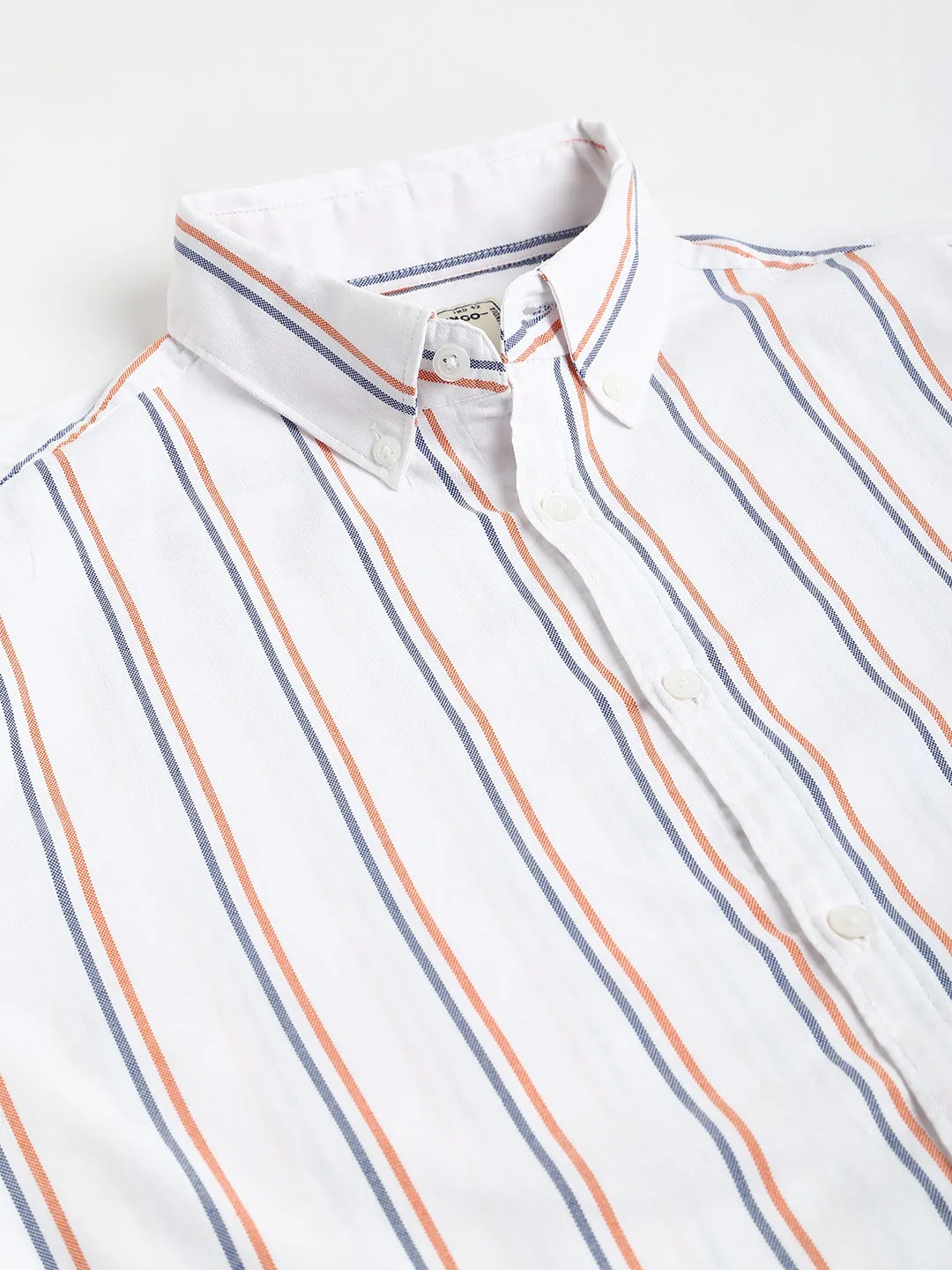 Men's Striped White Slim Fit Oxford Cotton Casual Shirt With Button Down Collar & Full Sleeves (C9041_White_S)