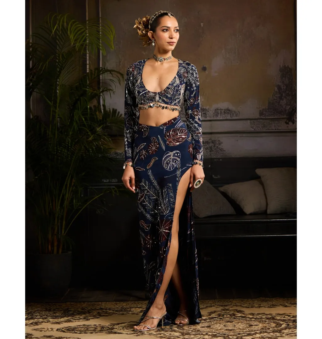 Midnight Blossom Skirt Set