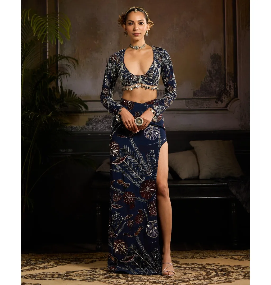 Midnight Blossom Skirt Set