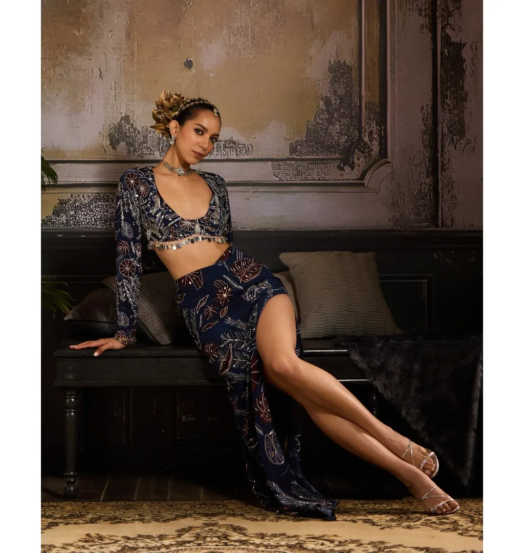 Midnight Blossom Skirt Set