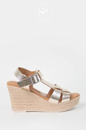 OH MY SANDALS 5727 GOLD LEATHER WEDGE SANDALS