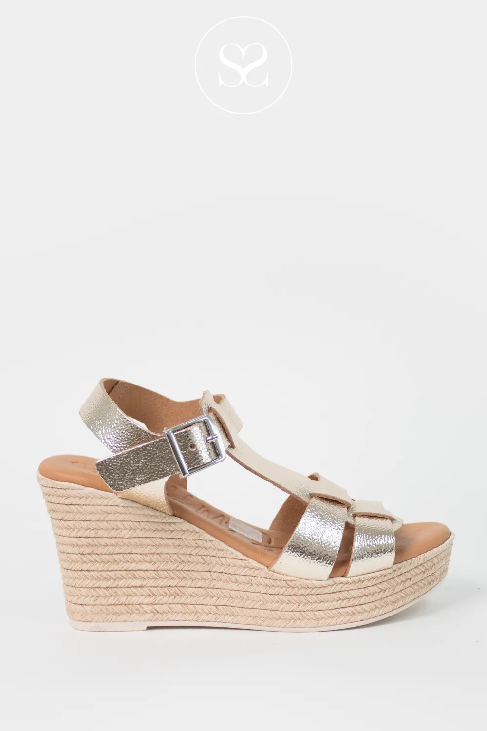OH MY SANDALS 5727 GOLD LEATHER WEDGE SANDALS