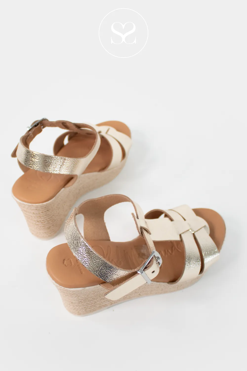 OH MY SANDALS 5727 GOLD LEATHER WEDGE SANDALS