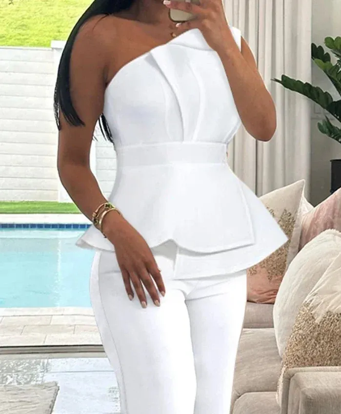 One-Shoulder Ruched Pants Set