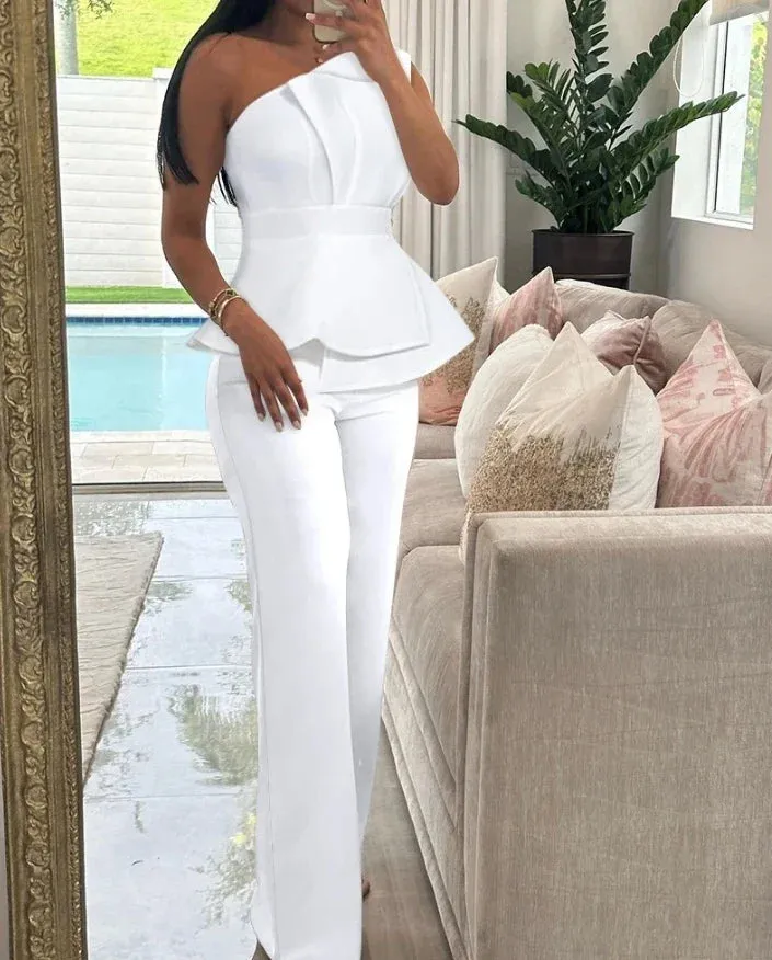 One-Shoulder Ruched Pants Set