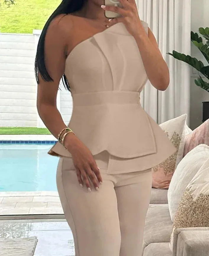 One-Shoulder Ruched Pants Set