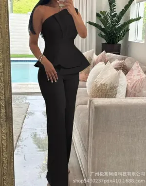 One-Shoulder Ruched Pants Set