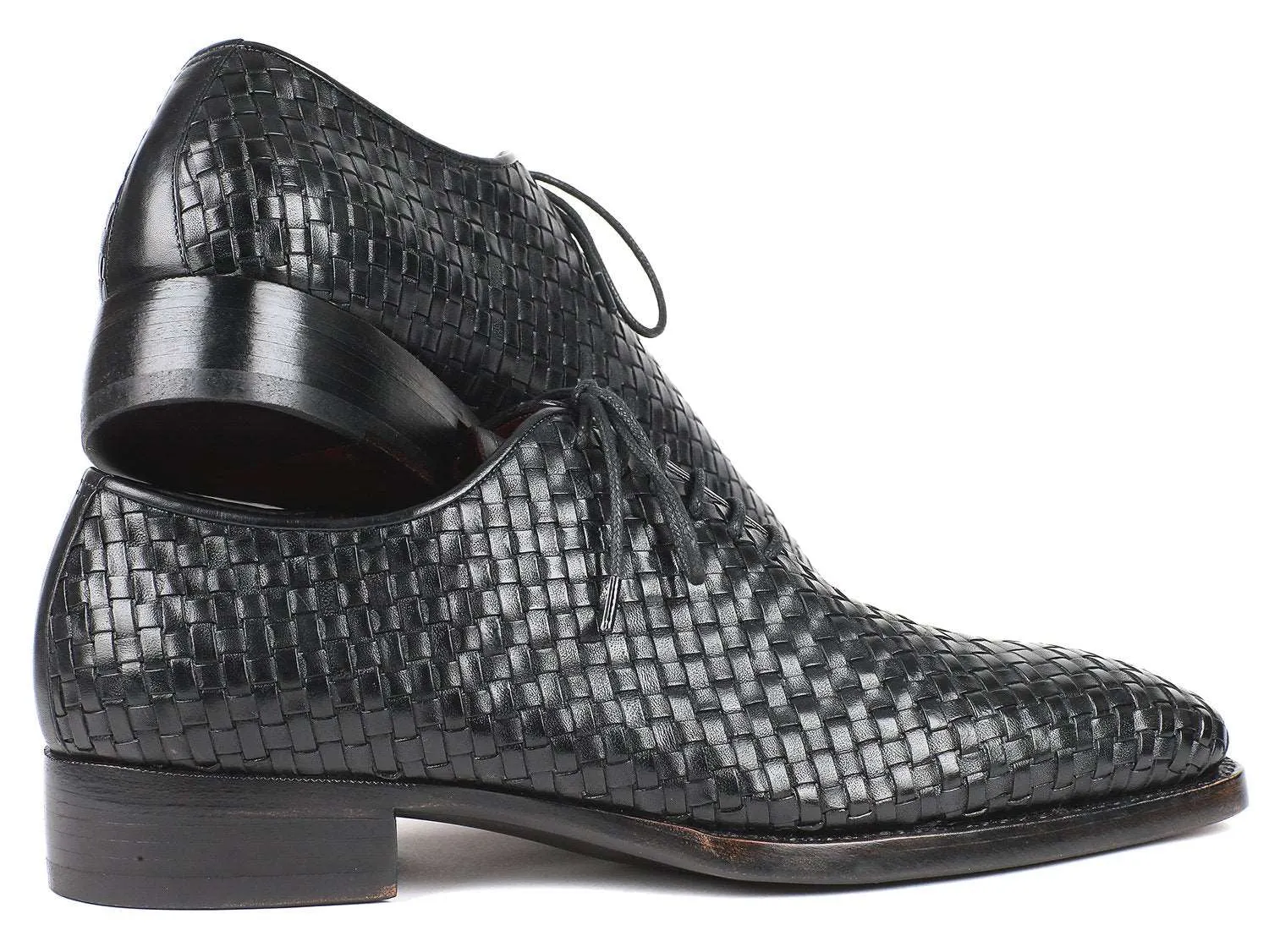 Paul Parkman Black Woven Leather Oxfords